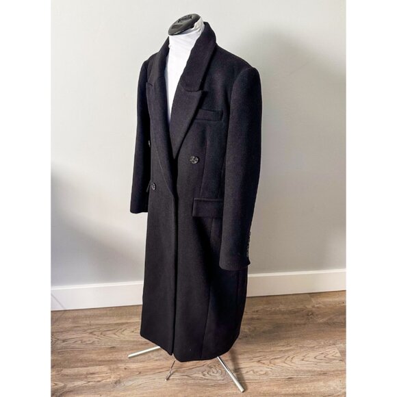 Avec Les Filles Wool Blend Double Breasted Maxi Peacoat in Black - Picture 10 of 14